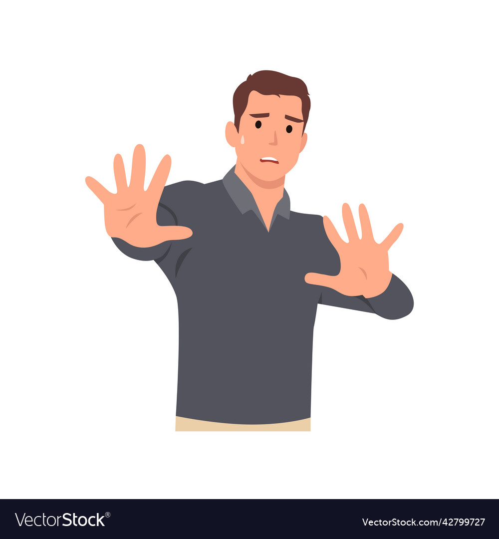 Man character making stop with his hands