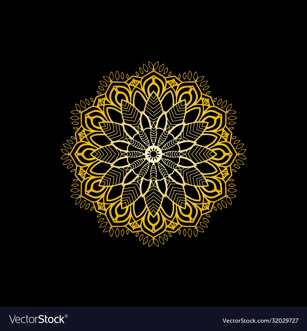 Mandala gold in black background Royalty Free Vector Image