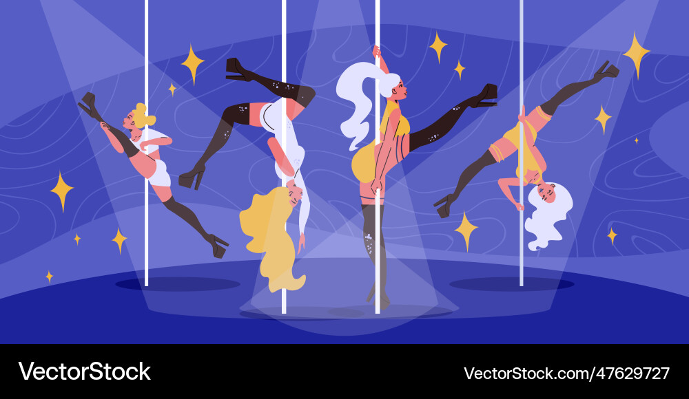 Pole dancers flat Royalty Free Vector Image - VectorStock