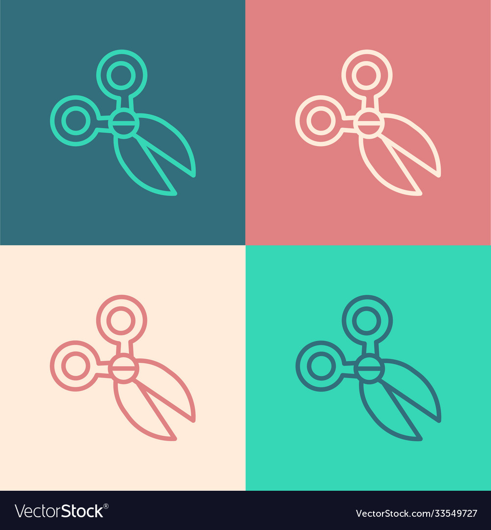 Pop art line scissors icon isolated on color Vector Image Pop art line scissors icon isolated on color