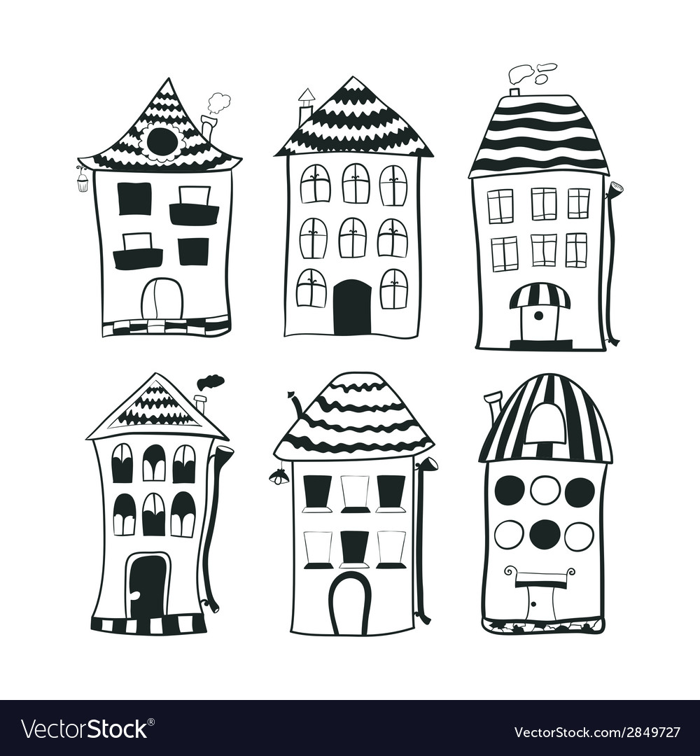 Set sketch black and white outline houses Vector Image