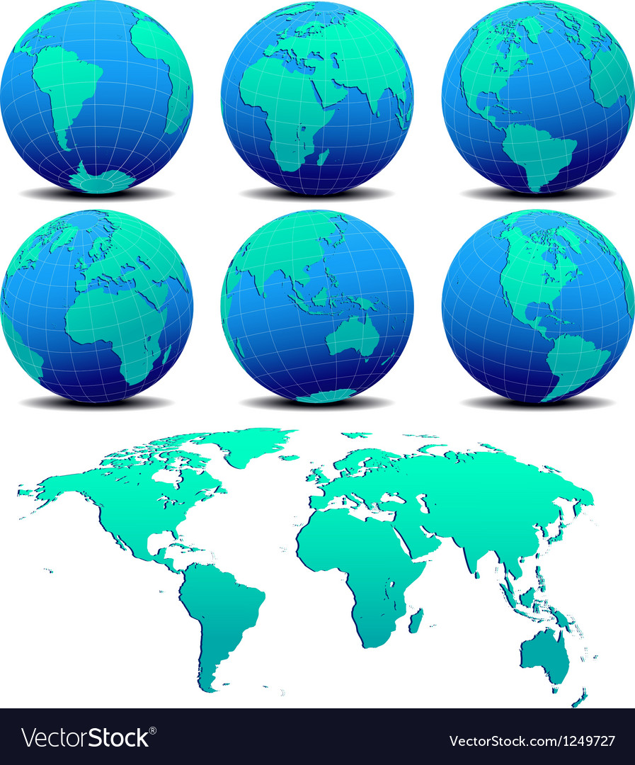 Six global worlds and world map - set one Vector Image