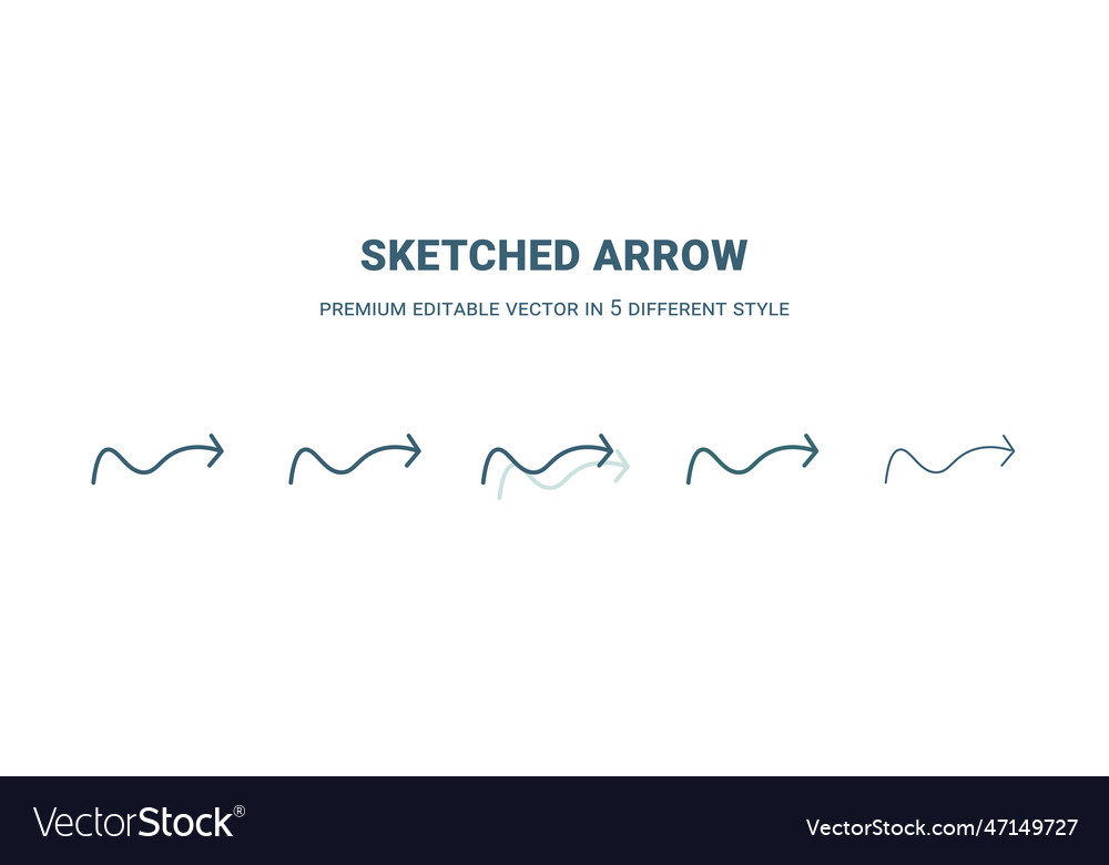 Sketched arrow icon in 5 different style outline vector image Sketched arrow icon in 5 different style outline