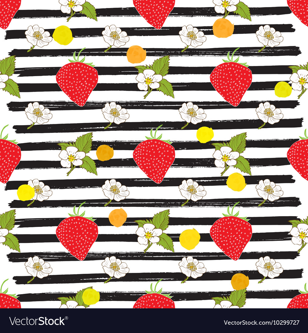 Strawberry hand drawn sketch striped seamless