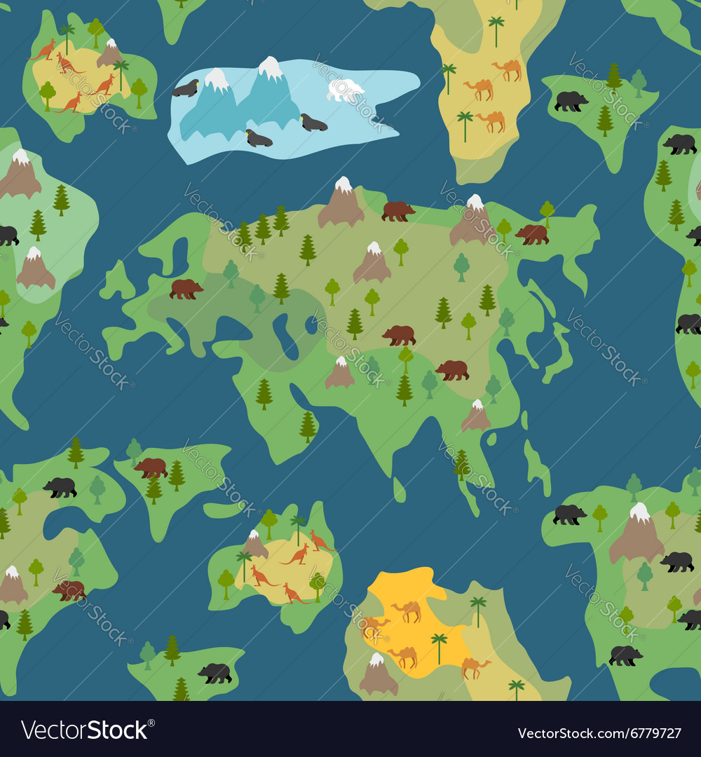 World Map Pattern - Continents & Animals