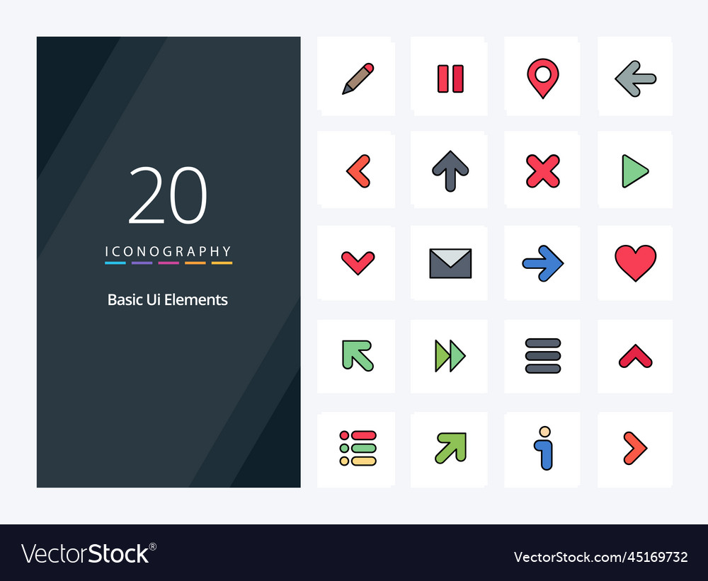 20 basic ui elements line filled icon