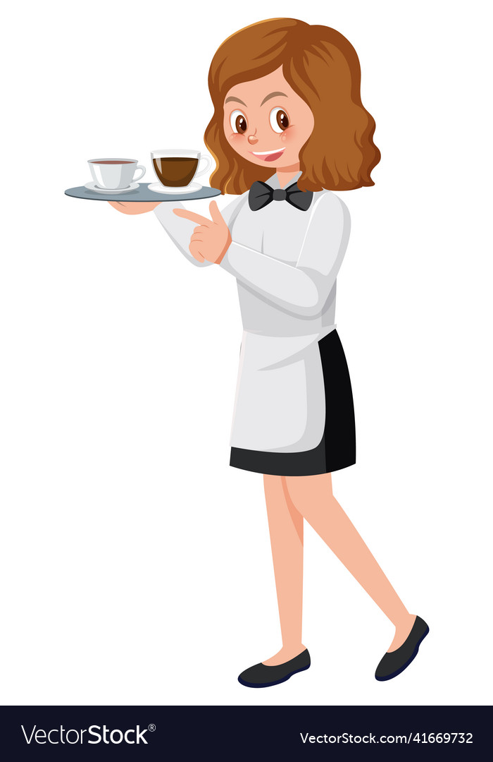 A young waitress serving food white background Vector Image