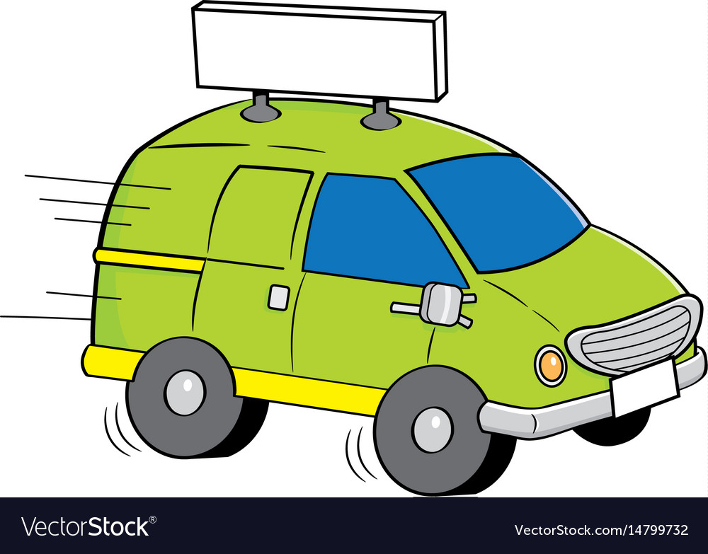 Cartoon van with a sign Royalty Free Vector Image