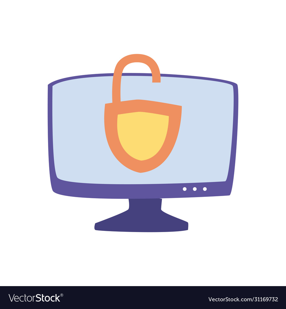Computer with padlock flat style icon