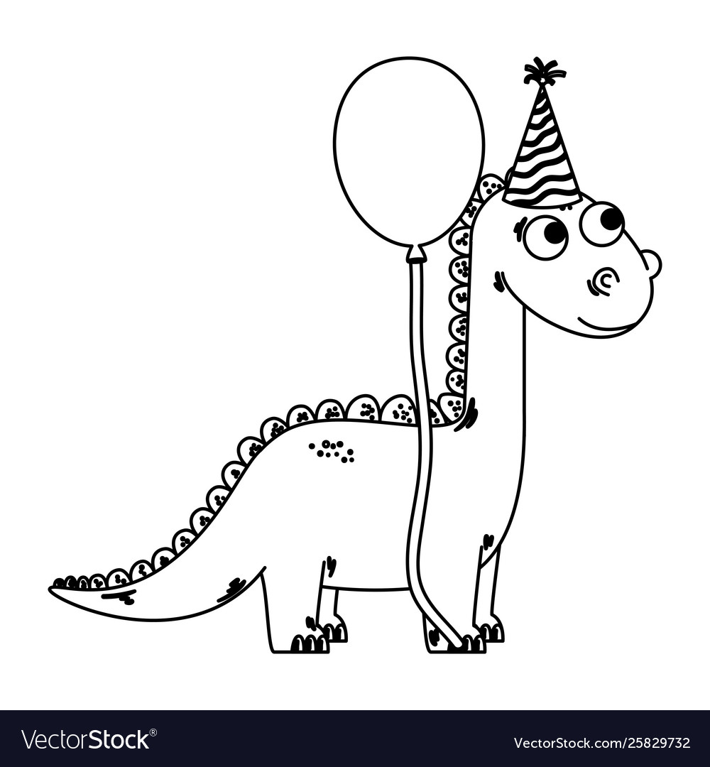 Cute diplodocus with balloon helium Royalty Free Vector