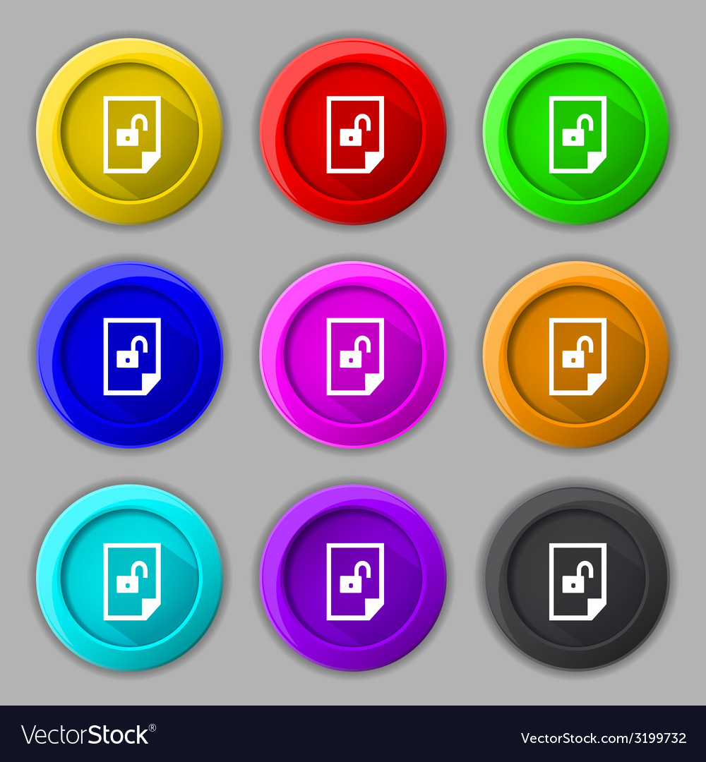 File unlocked icon sign set of coloured buttons