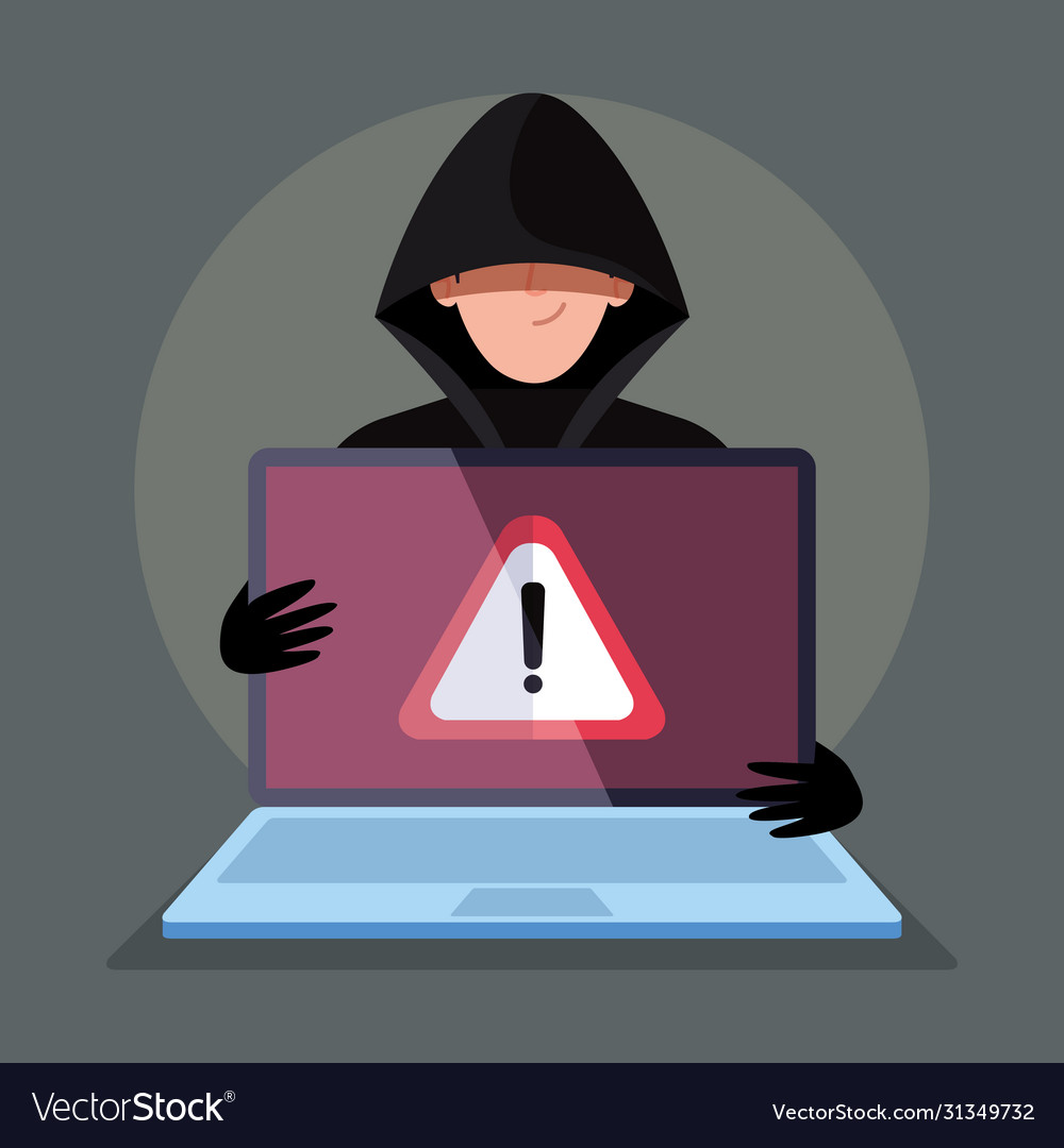 Hacker with laptop computer icon