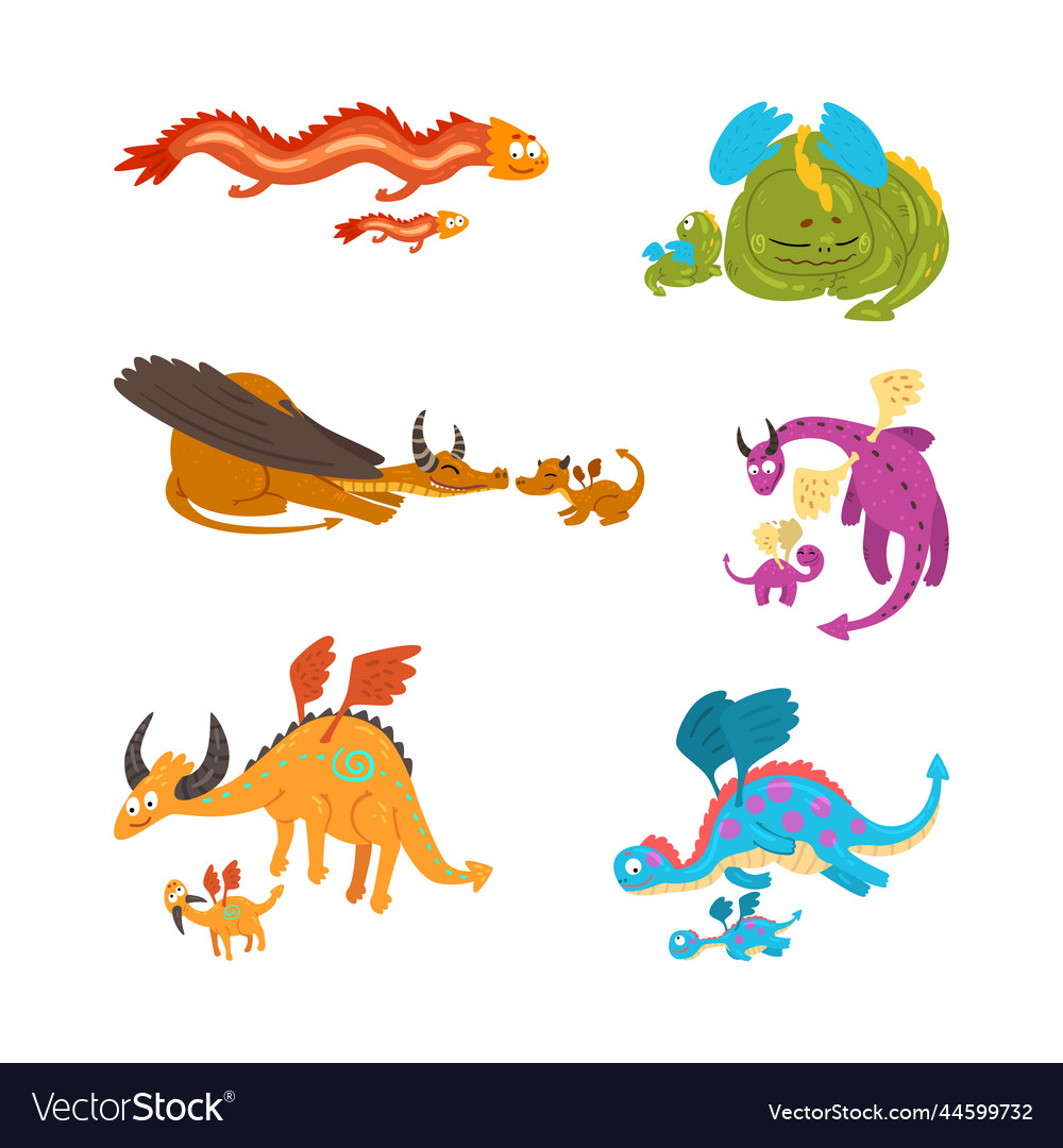 Mature dragons and baby as families Royalty Free Vector