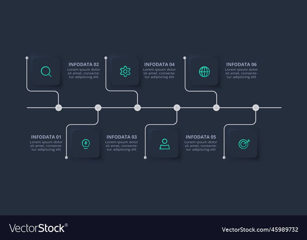 Neumorphic flowchart dark infographic creative