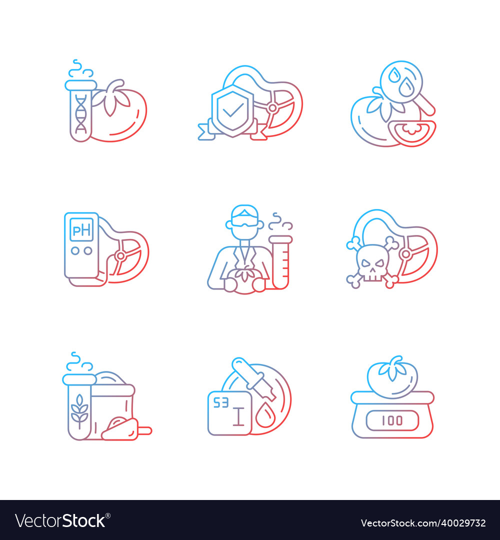 Organic products testing gradient linear icons set