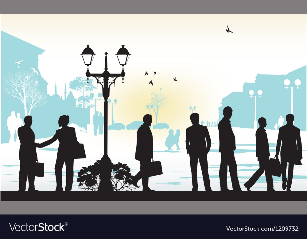 People silhouettes in blue background