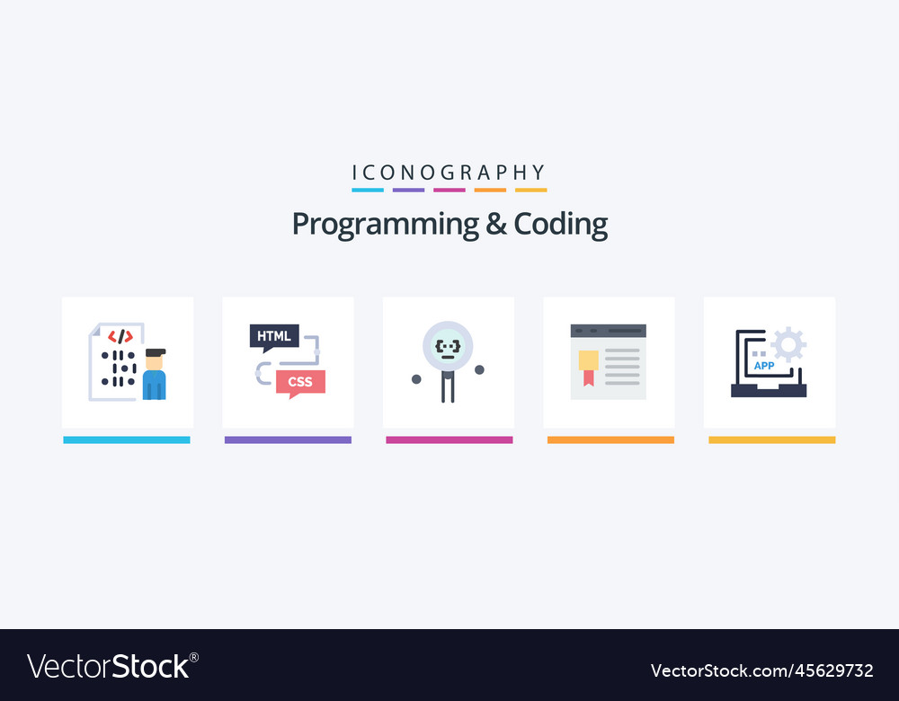 Programmierung und Kodierung von flachen 5 Icon-Pack einschließlich