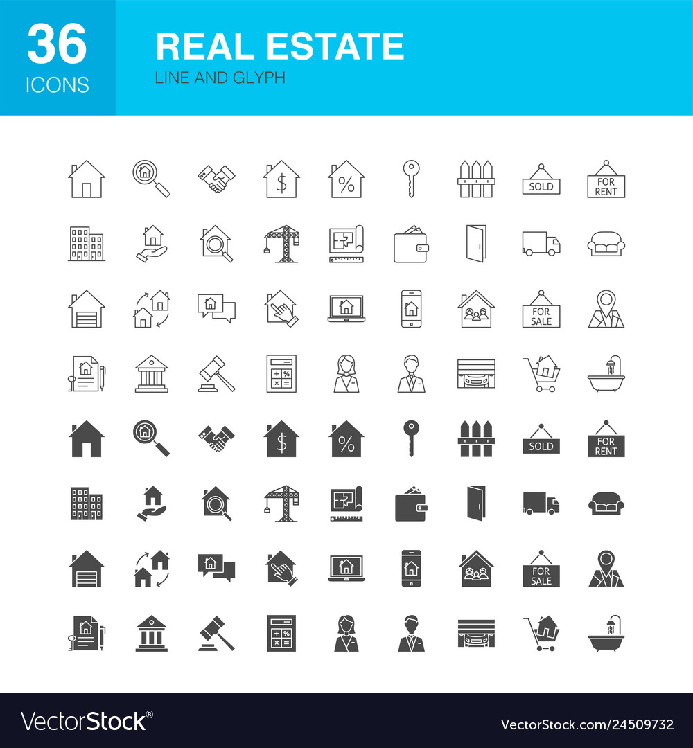 Real estate line web glyph icons Royalty Free Vector Image