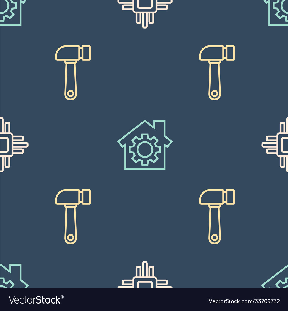 Set line processor with microcircuits cpu hammer vector image Set line processor with microcircuits cpu hammer
