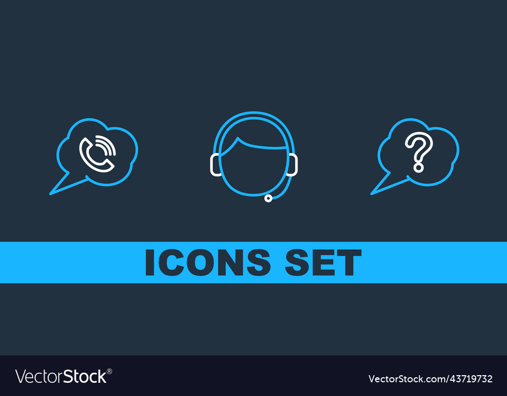 Set line speech bubble question with phone call Vector Image Set line speech bubble question with phone call