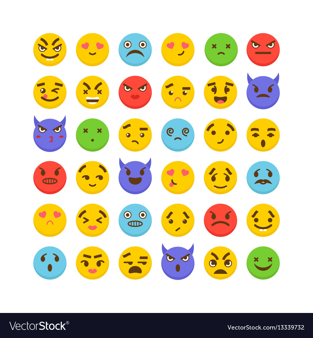 Set of emoticons cute emoji icons kawaii flat