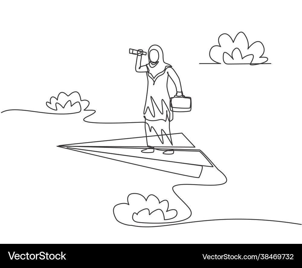 Single continuous line drawing young arab Vector Image