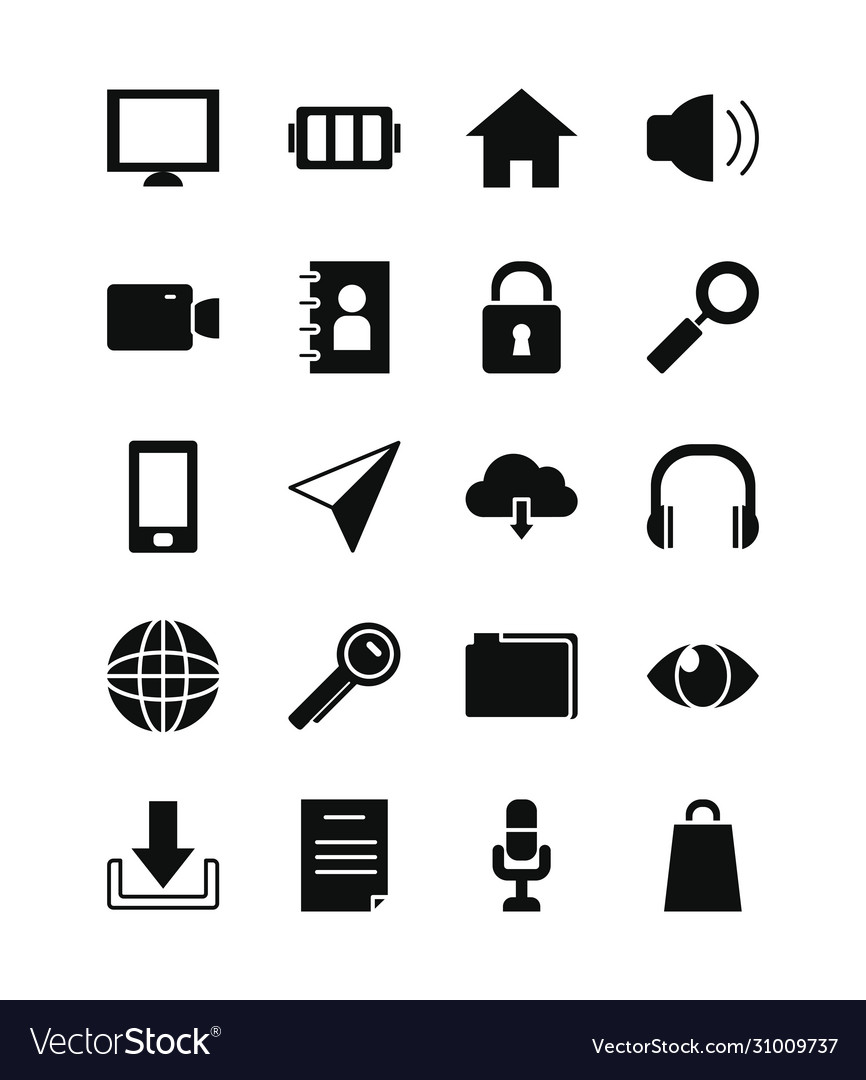 Battery and smartphone app buttons icon set