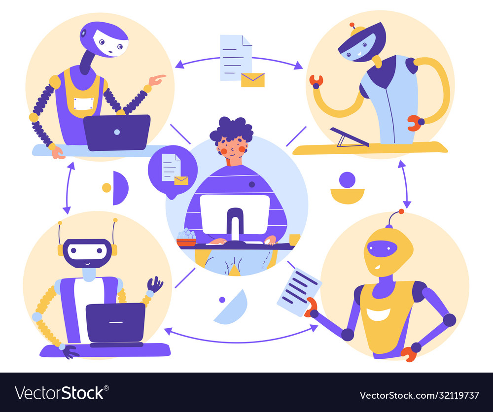 Business process robotization automation remote vector image Business process robotization automation remote