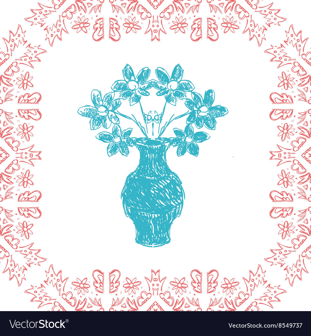 Card with frame and vase in sketch style
