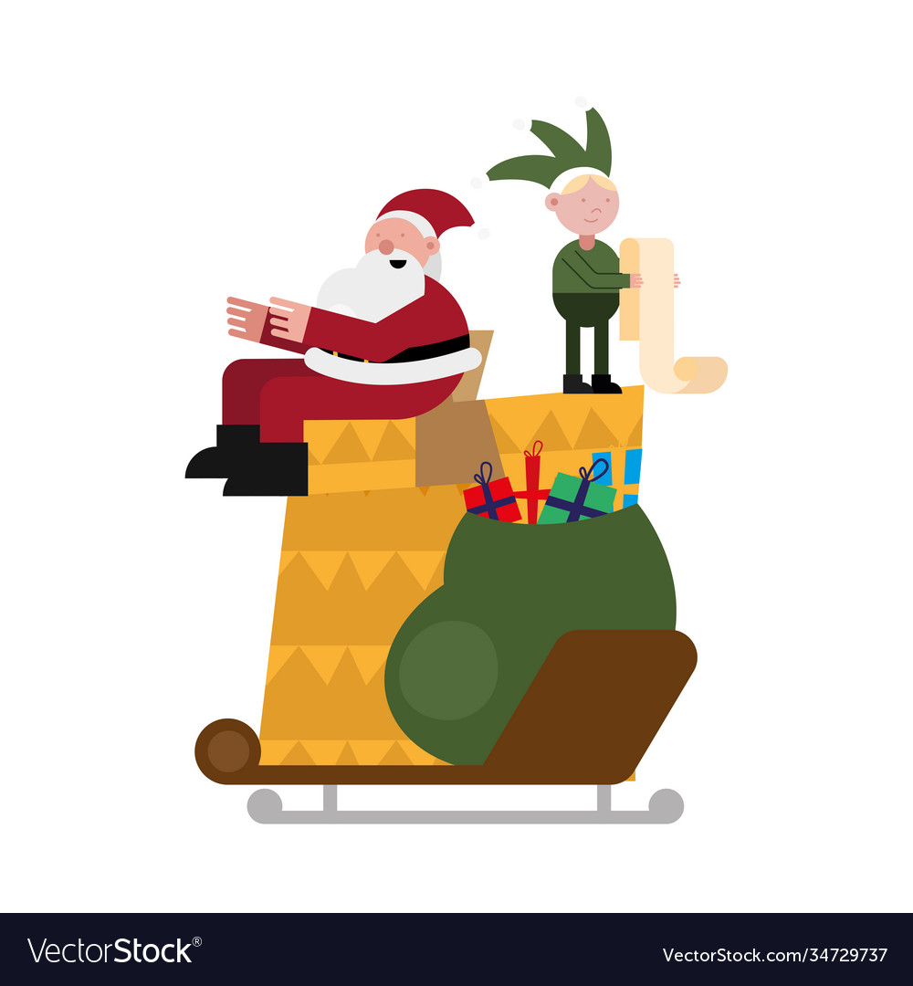 Christmas santa claus and elf in gift