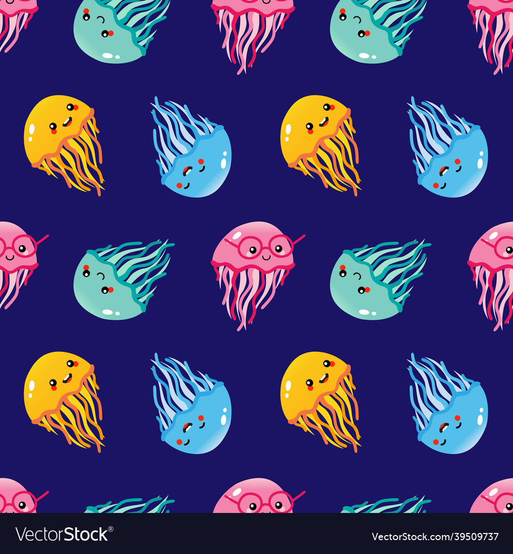 Colorful jellyfish characters seamless pattern