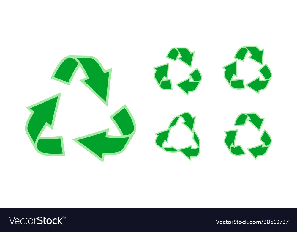 Flat green line triangular recycle icon set