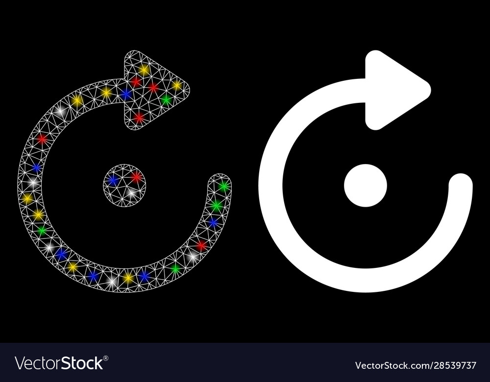 Glowing mesh wire frame rotation icon with flare vector image Glowing mesh wire frame rotation icon with flare