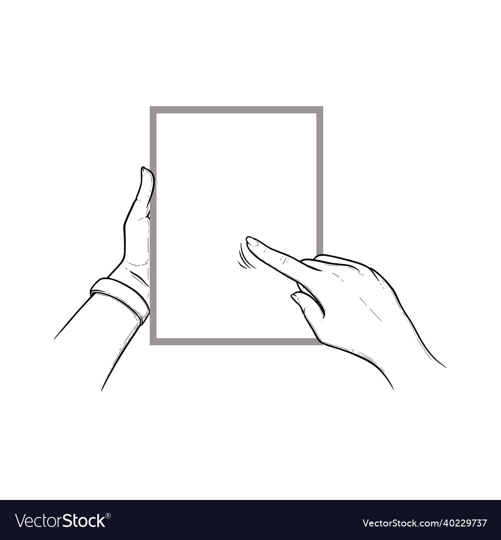 Hands holding tablet with index finger tapping