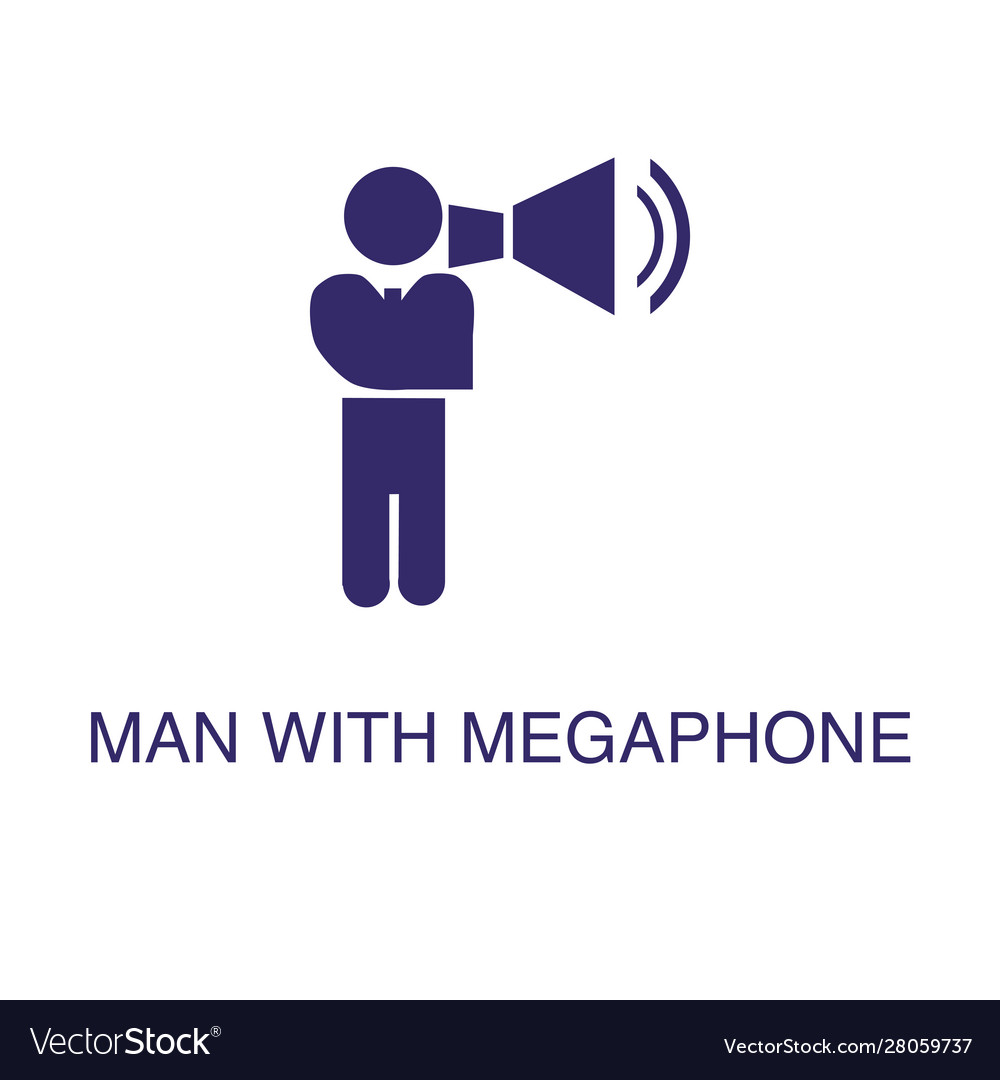 Man with megaphone element in flat simple style