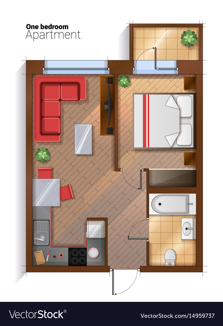 Modern One Bedroom Apartment Top View