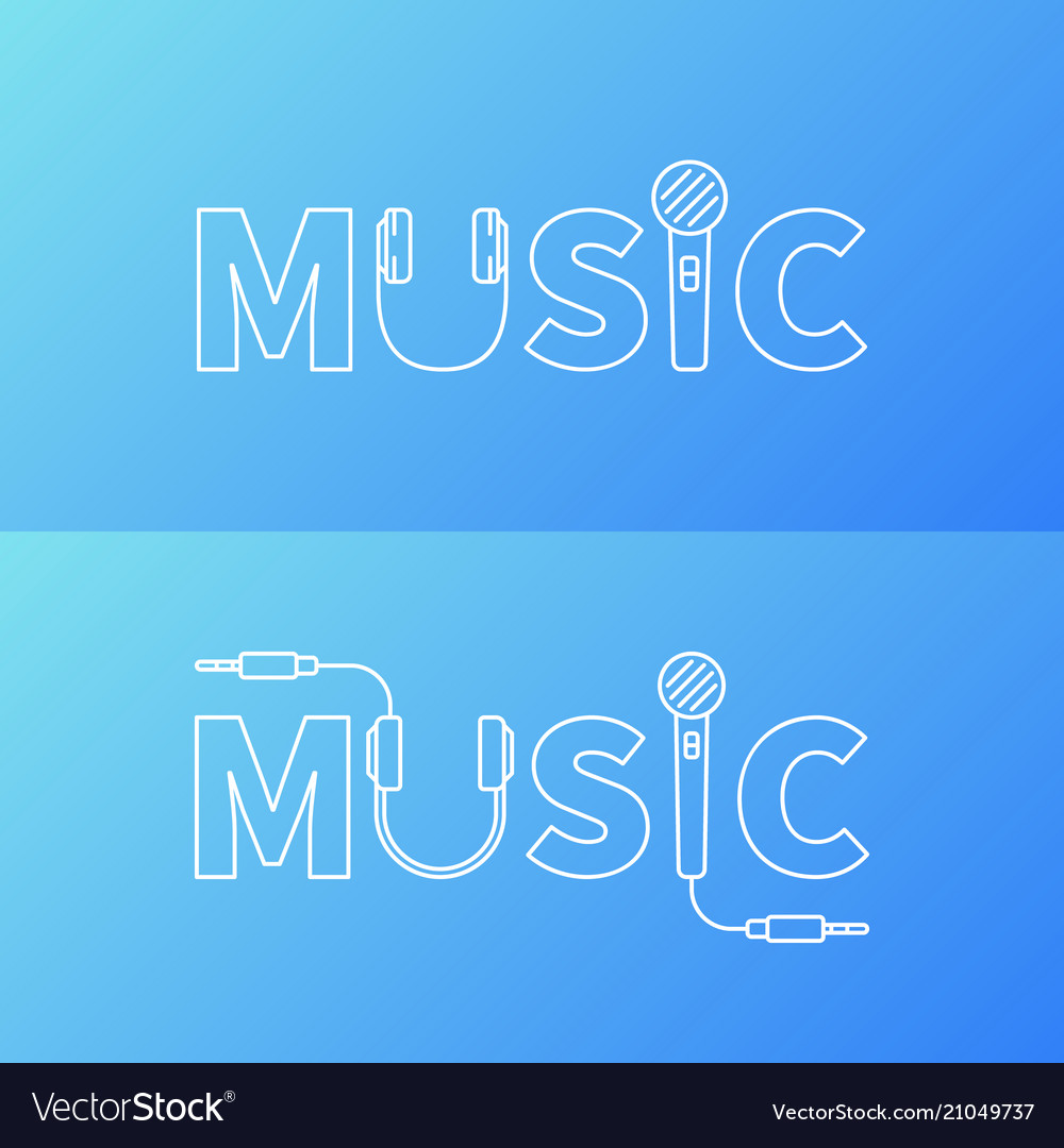 Music word logo or symbol in line style Royalty Free Vector