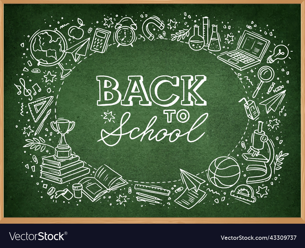 School background with hand drawn supplies vector image School background with hand drawn supplies