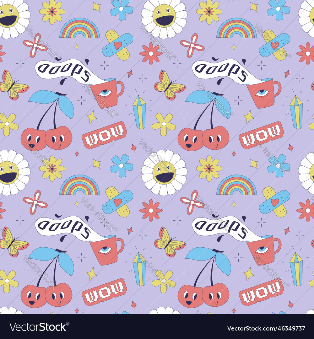 Seamless pattern with y2k style elements acidic vector image Seamless pattern with y2k style elements acidic