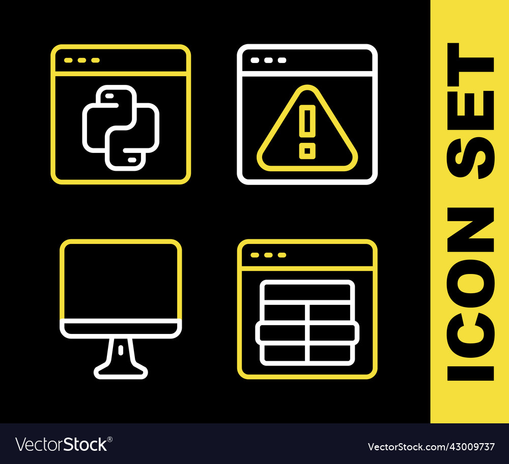Set line browser with exclamation mark mysql code vector image Set line browser with exclamation mark mysql code