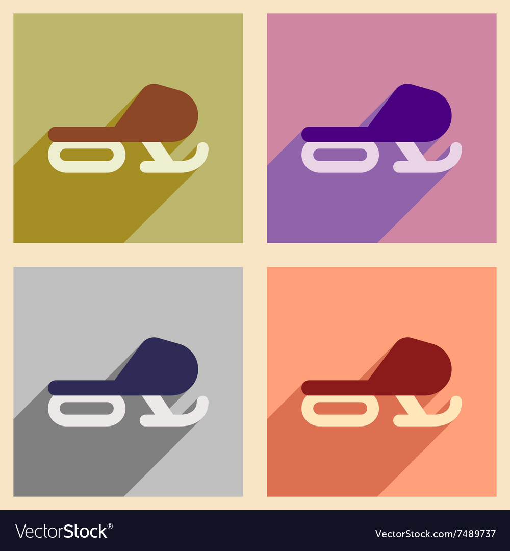 Set of flat web icons with long shadow snowmobile