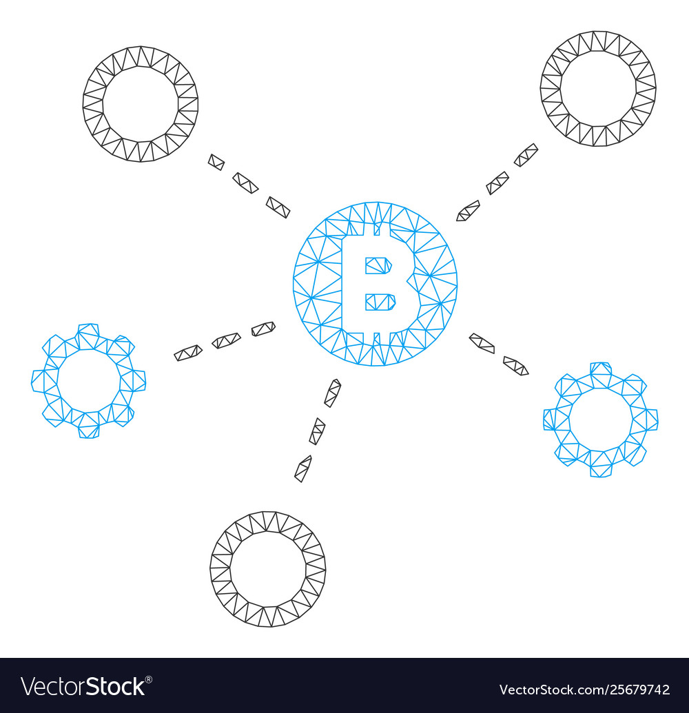 Bitcoin network nodes mesh wire frame model vector image Bitcoin network nodes mesh wire frame model