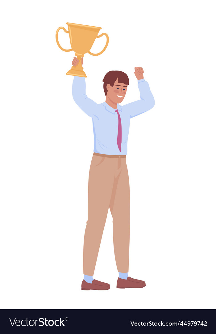 Businessman with winner cup semi flat color