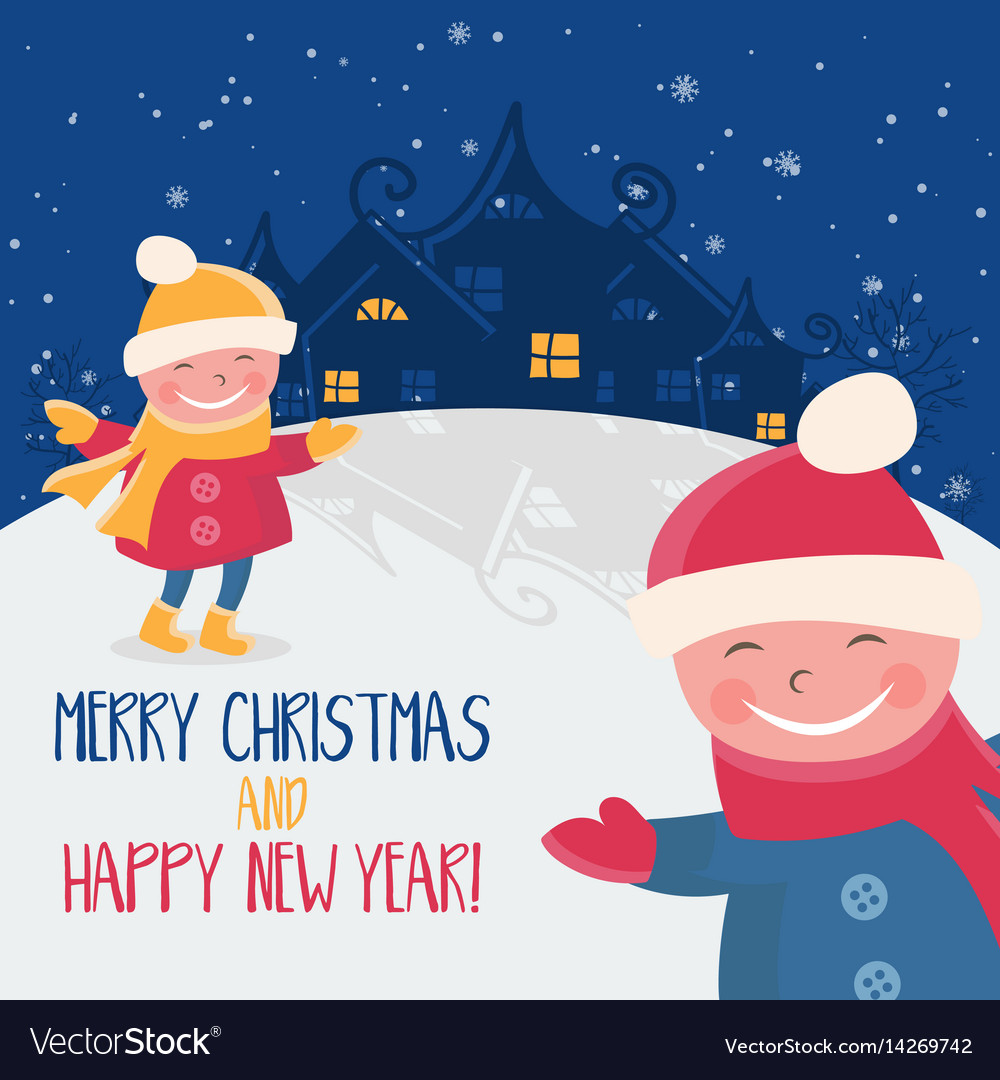 Cartoon for holiday theme with child on winter