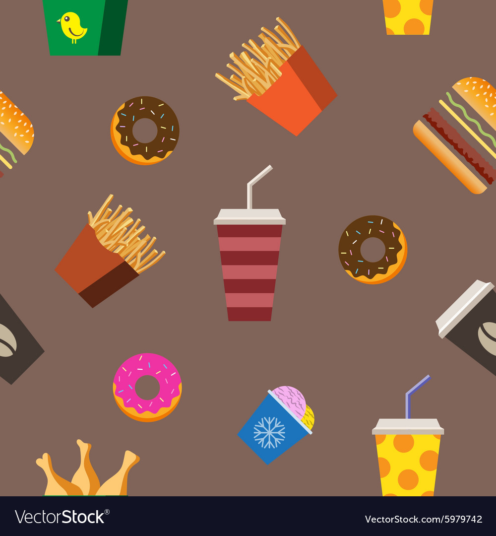 Fast food seamless pattern flat Royalty Free Vector Image