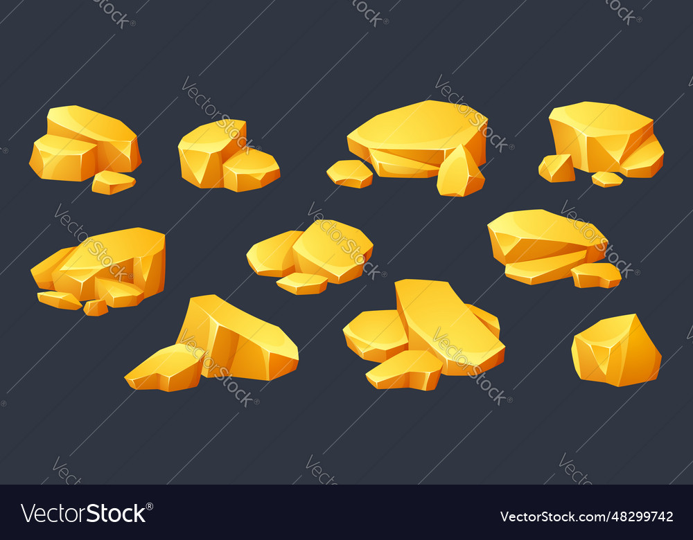 Piles of gold nuggets isolated on black background