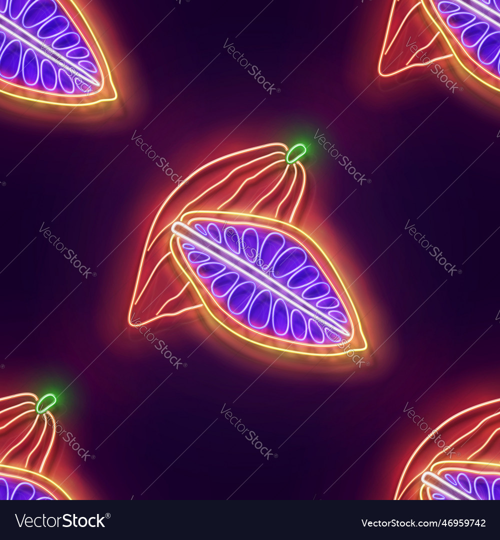 Seamless pattern with glow cocoa fruit vector image Seamless pattern with glow cocoa fruit