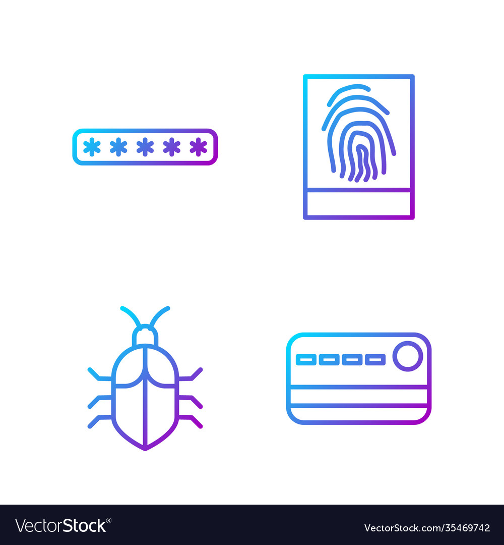 Set line credit card system bug concept password vector image Set line credit card system bug concept password