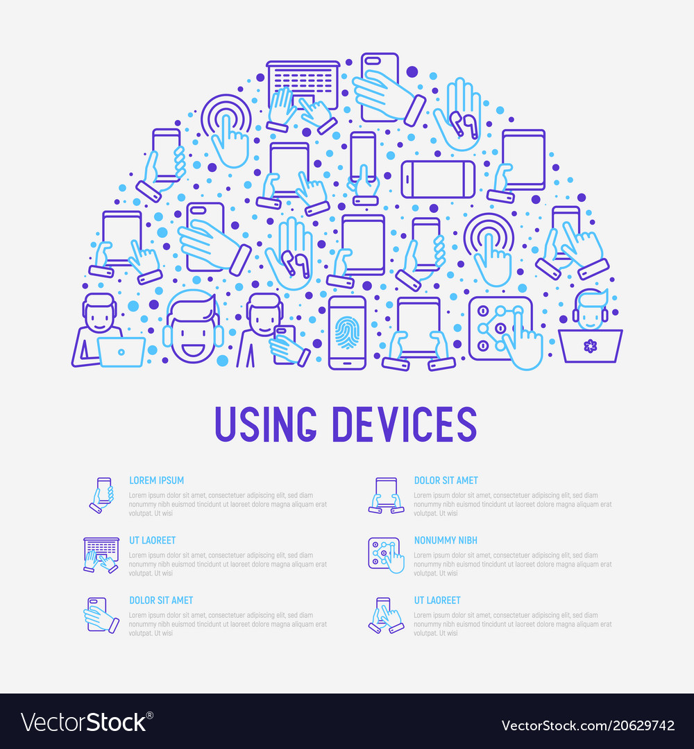 Using devices concept in half circle vector image Using devices concept in half circle