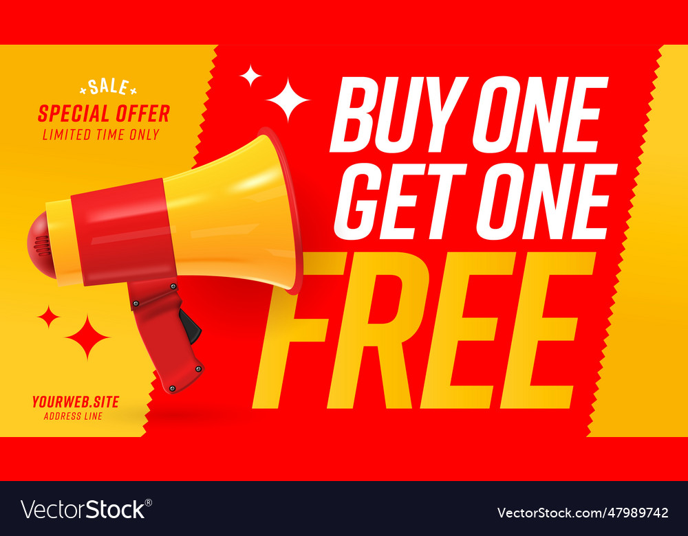Web banner with megaphone announcing buy one get vector image